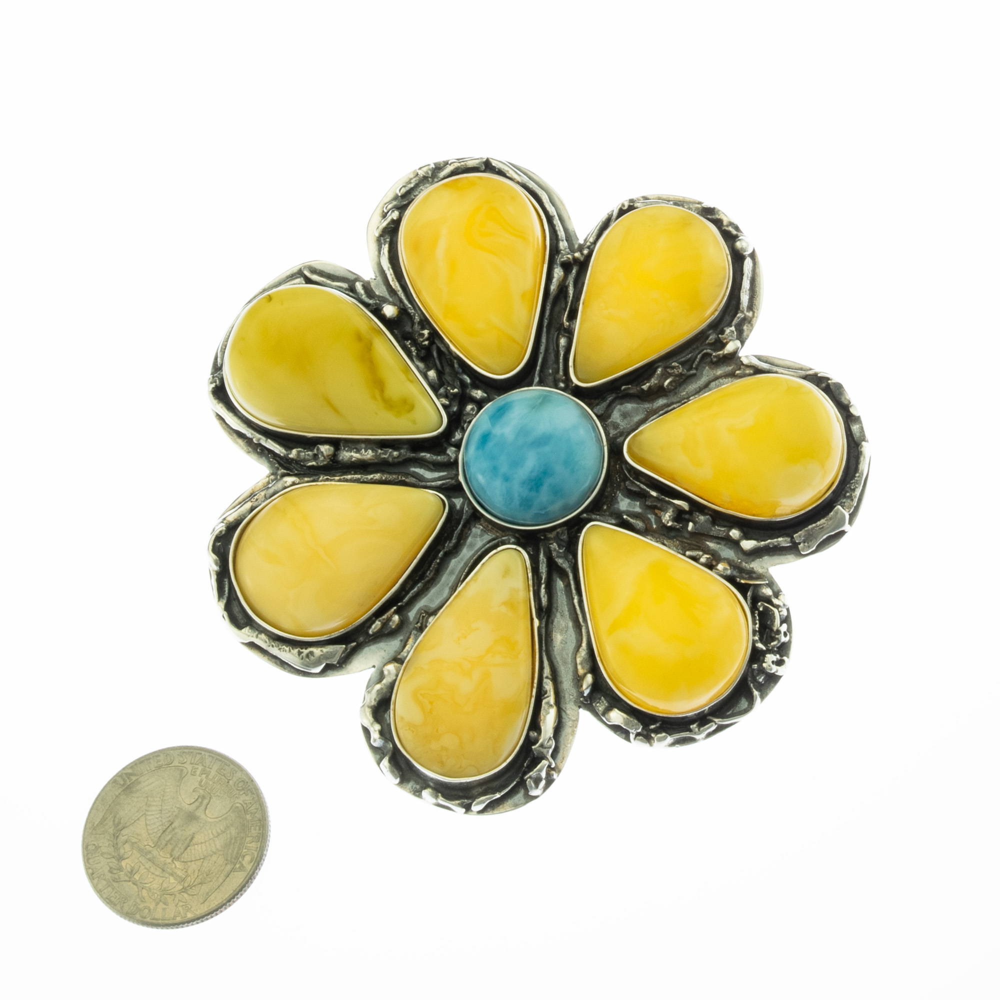 Sterling Silver and Natural Baltic Amber Flower Pendant 2